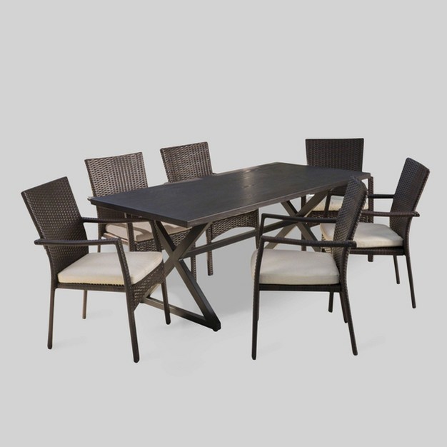 Adina 7pc Aluminum amp Wicker Patio Dining Set Brown Christopher Knight Home