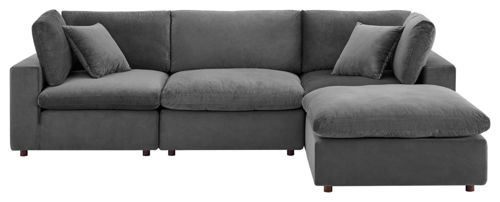 Commix Down Filled Overstuffed Performance Velvet 4 Piece Sectional   Transitional   Sectional Sofas   by PARMA HOME  Houzz