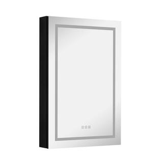 24 in. W x 36 in. H Black Rectangle Aluminum Framed LED Recessed or Surface Mount Medicine Cabinet with Mirror 2022-8-2-9