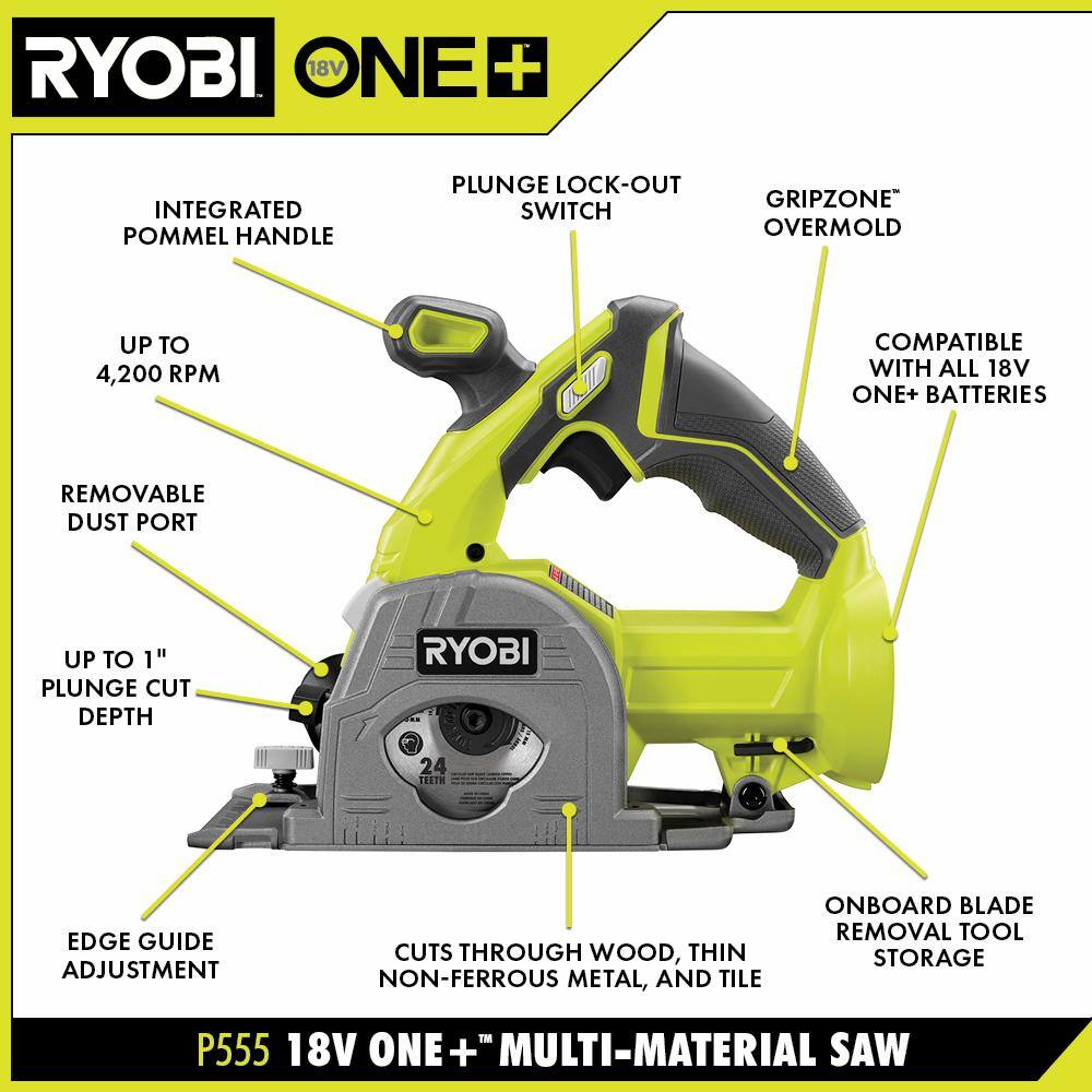 RYOBI ONE+ 18V Cordless 3-38 in. Multi-Material Plunge Saw (Tool Only) P555