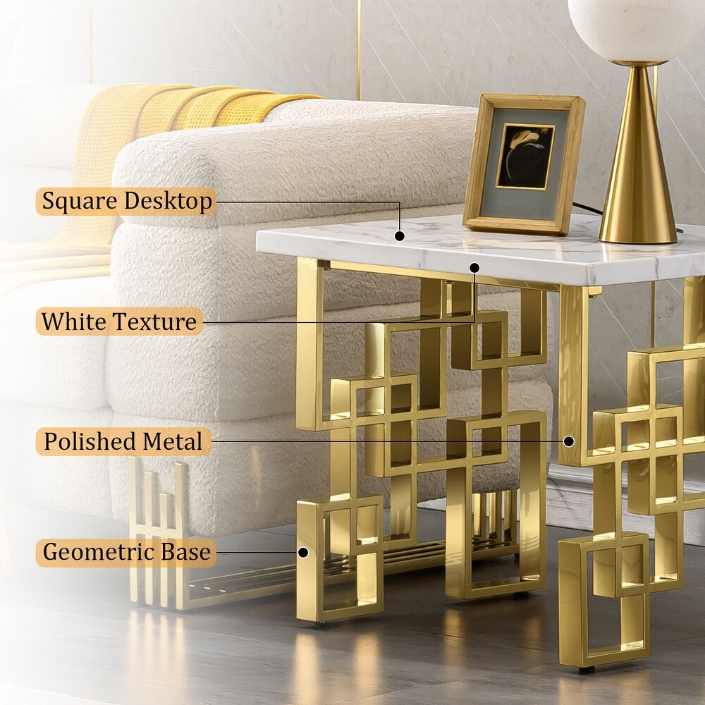 Luxury White and Gold Living Room Tables Coffee Table End Table Console Table for Living Room Guest Hall Reception Room Entryway