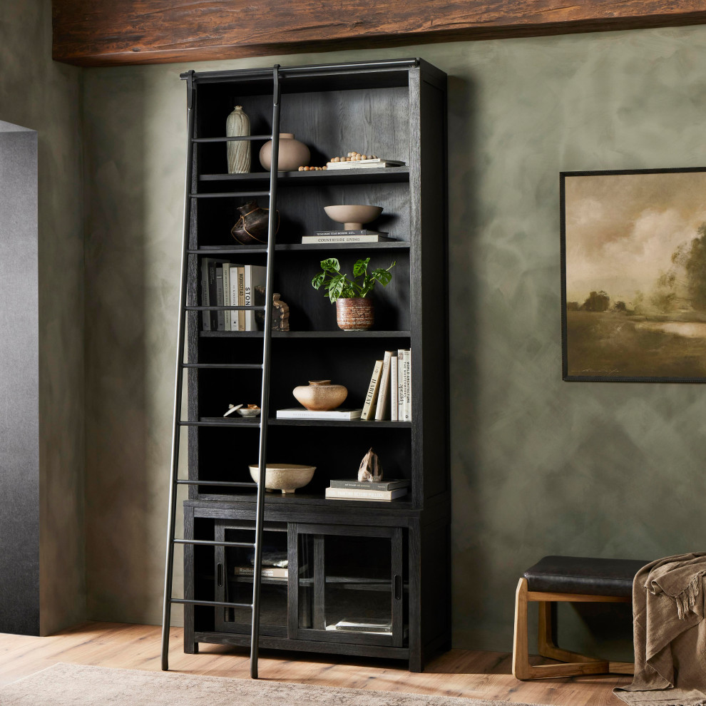 Admont Bookcase And Ladder Worn Blk   Transitional   Bookcases   by Zin Home  Houzz