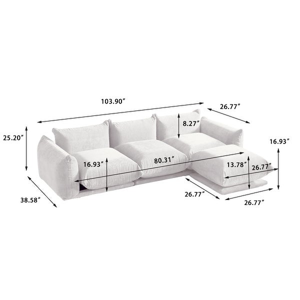 3 Seat Chenille Fabric Sectional Sofa with Ottoman