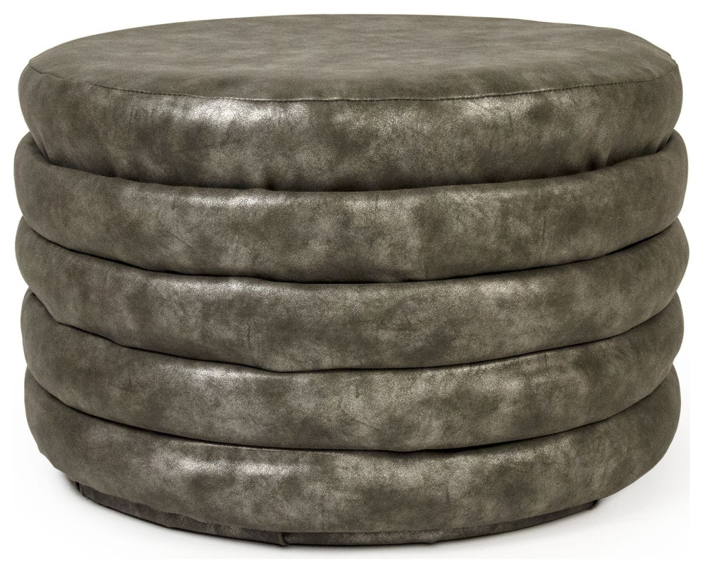 Distressed Grey PU Ottoman   Transitional   Footstools And Ottomans   by Hudson Home Decor  Houzz