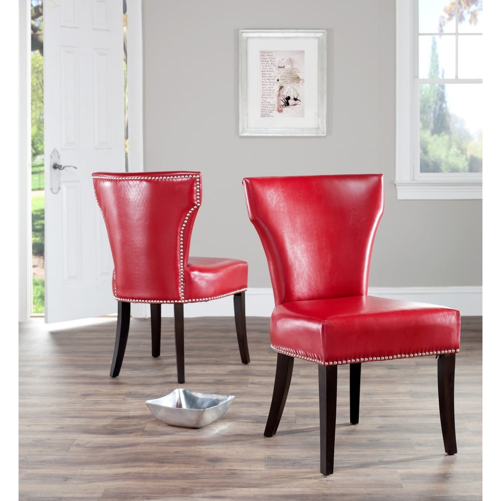 SAFAVIEH En Vogue Dining Matty Red Leather Nailhead Dining Chairs (Set of 2)   22.8\