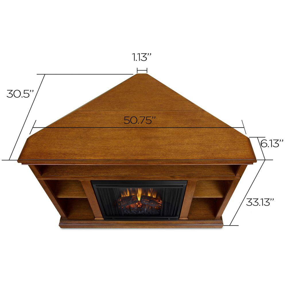 Real Flame Churchill 51 in. Corner Media Console Electric Fireplace in Oak 3750E-O