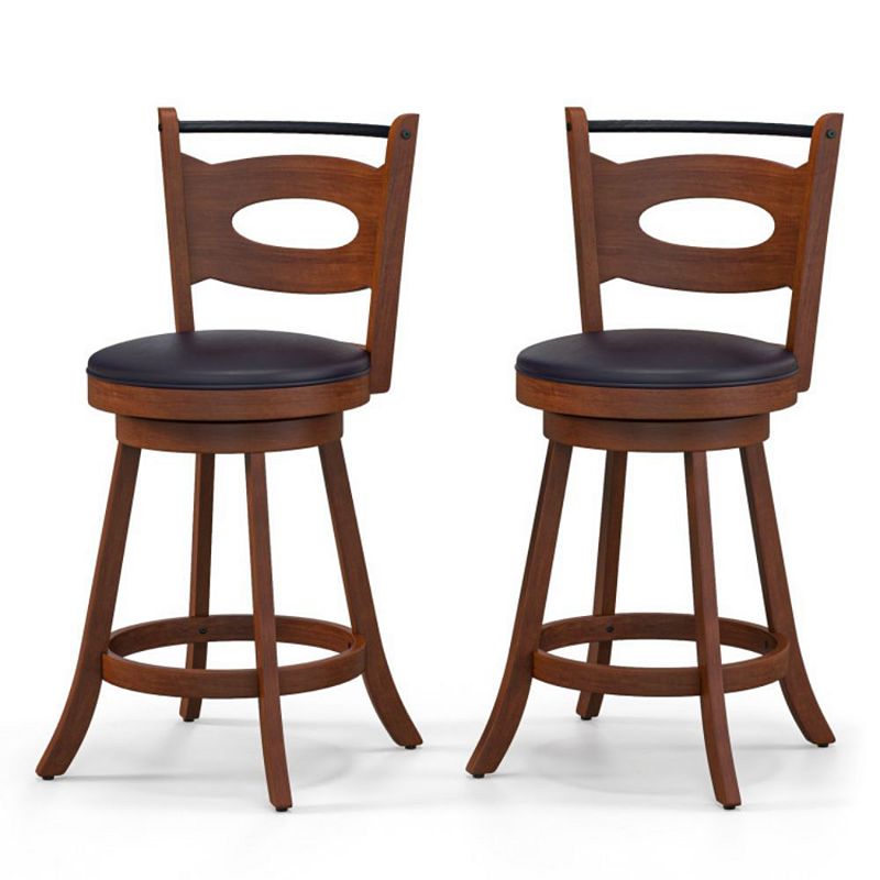 Hivago 2 Pieces 24/29 inch Swivel Bar Stools with Curved Backrest and Seat Cushions