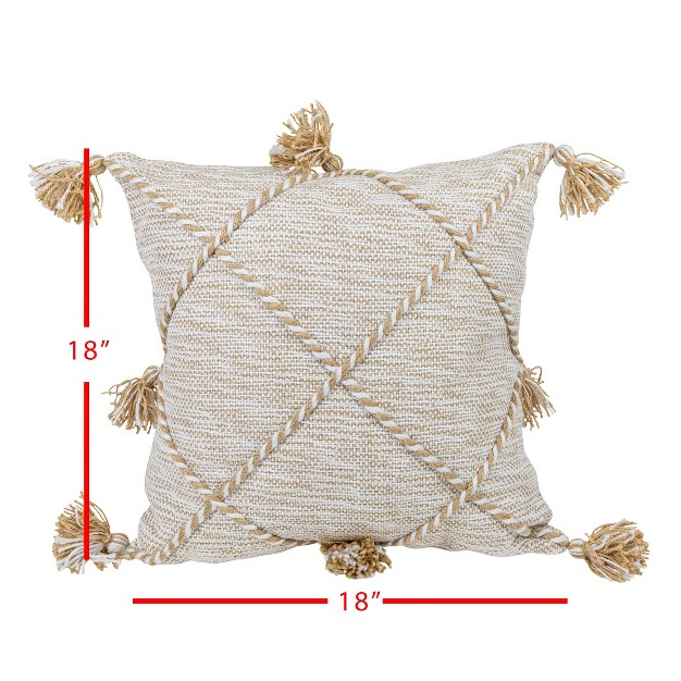 Tan With Braided Accents 18x18 Hand Woven Filled Outdoor Pillow Foreside Home amp Garden