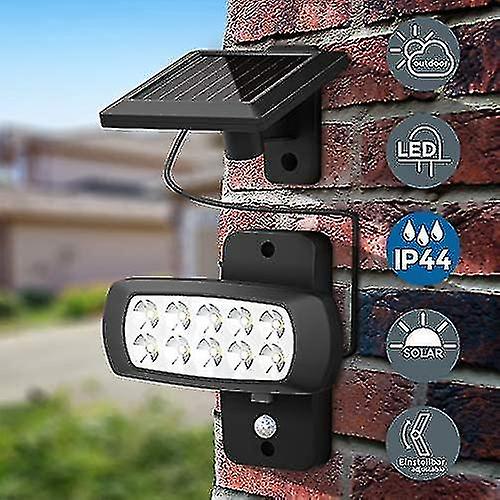 Outdoor Led Solar Light Ip44， Pir Motion Detector， Black Balcony House Terrace Wall Projector， Splash-proof， Cold White Light 6500k