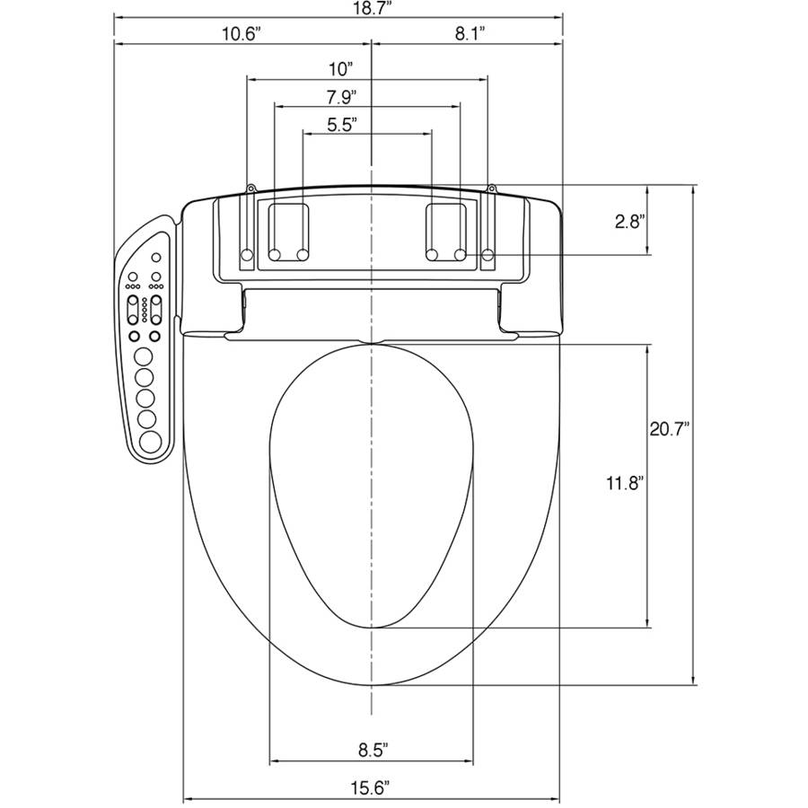 SmartBidet Electric Bidet Seat with Control Panel for Elongated Toilets in White