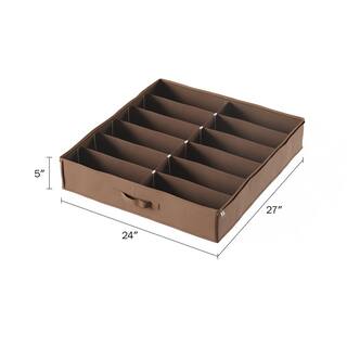 Everyday Home 27 in. x 5 in. 12-Pair Brown base with a clear cover Nylon Underbed Shoe Storage 80-90700