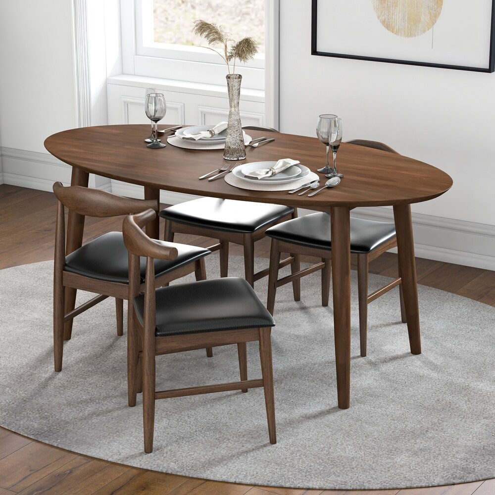 Kailey Mid Century 67 inch Oval Solid Wood Dining Table in Brown   67 inches