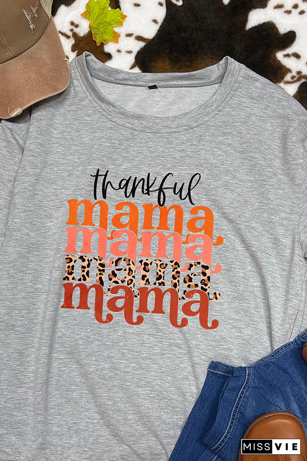 Thankful Mama Stacked Print O-neck Long Sleeve Sweatshirts Women Wholesale