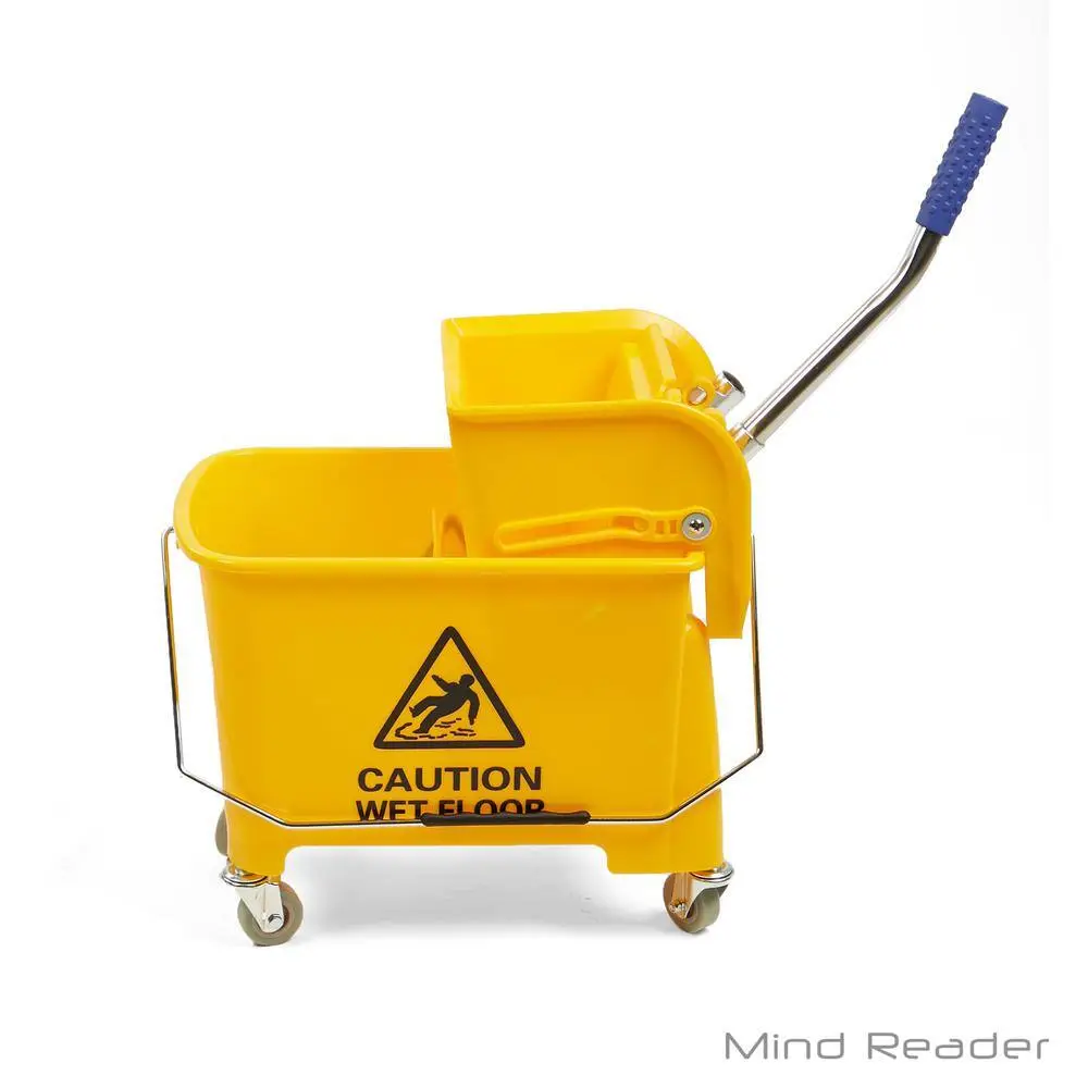 Mind Reader Mobile Heavy Duty Mop Bucket with Down Press Wringer 5.5 gal. Capacity Yellow MOPT20-YLW
