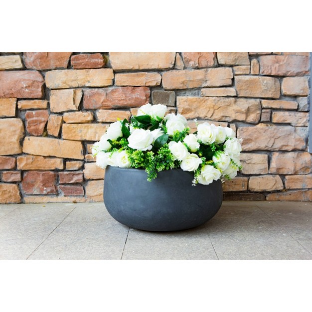 Wide Kante Lightweight Concrete Outdoor Bowl Planter Pot Charcoal Black