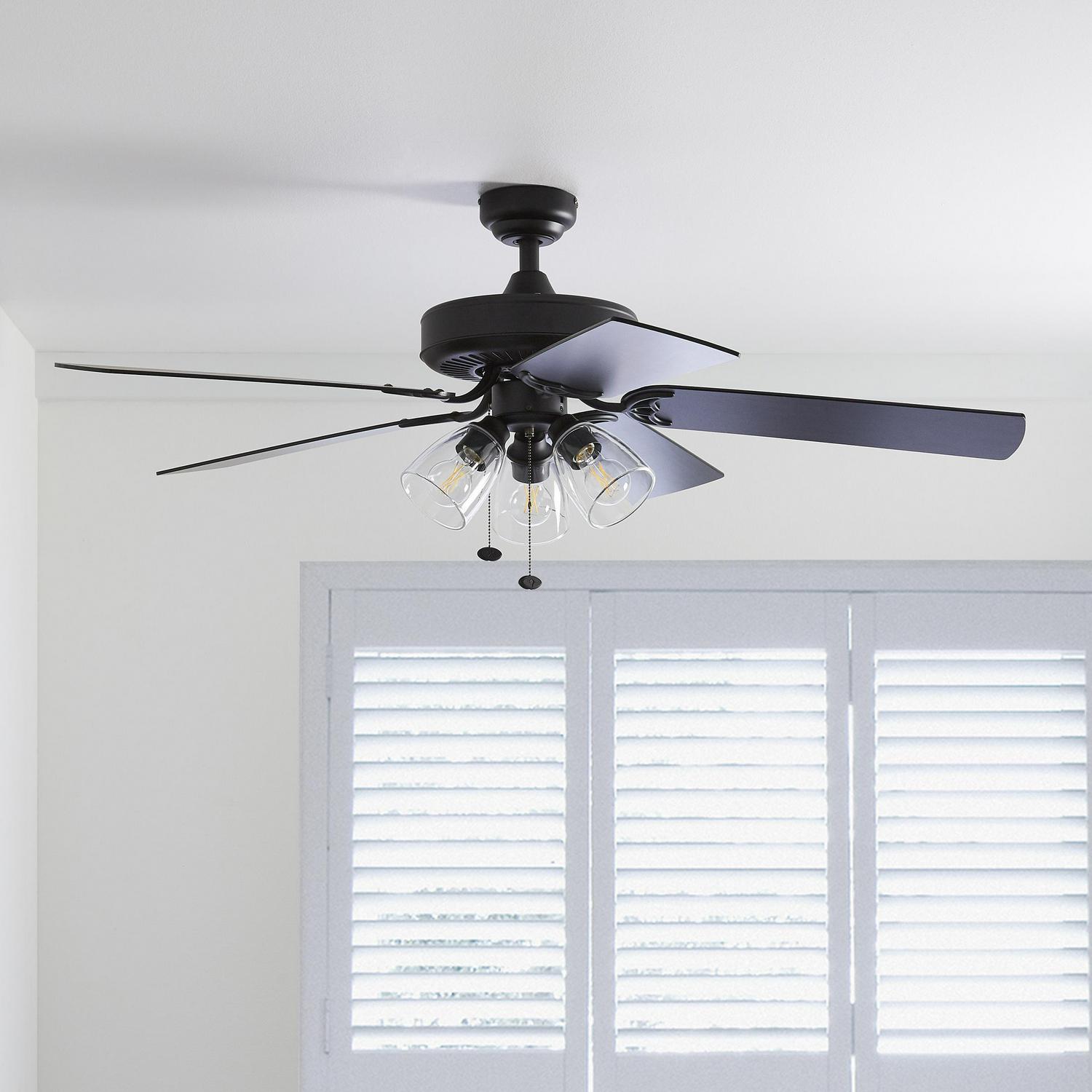 Better Homes and Gardens 52 5 Blade Matte Black Ceiling Fan with 3 Lights