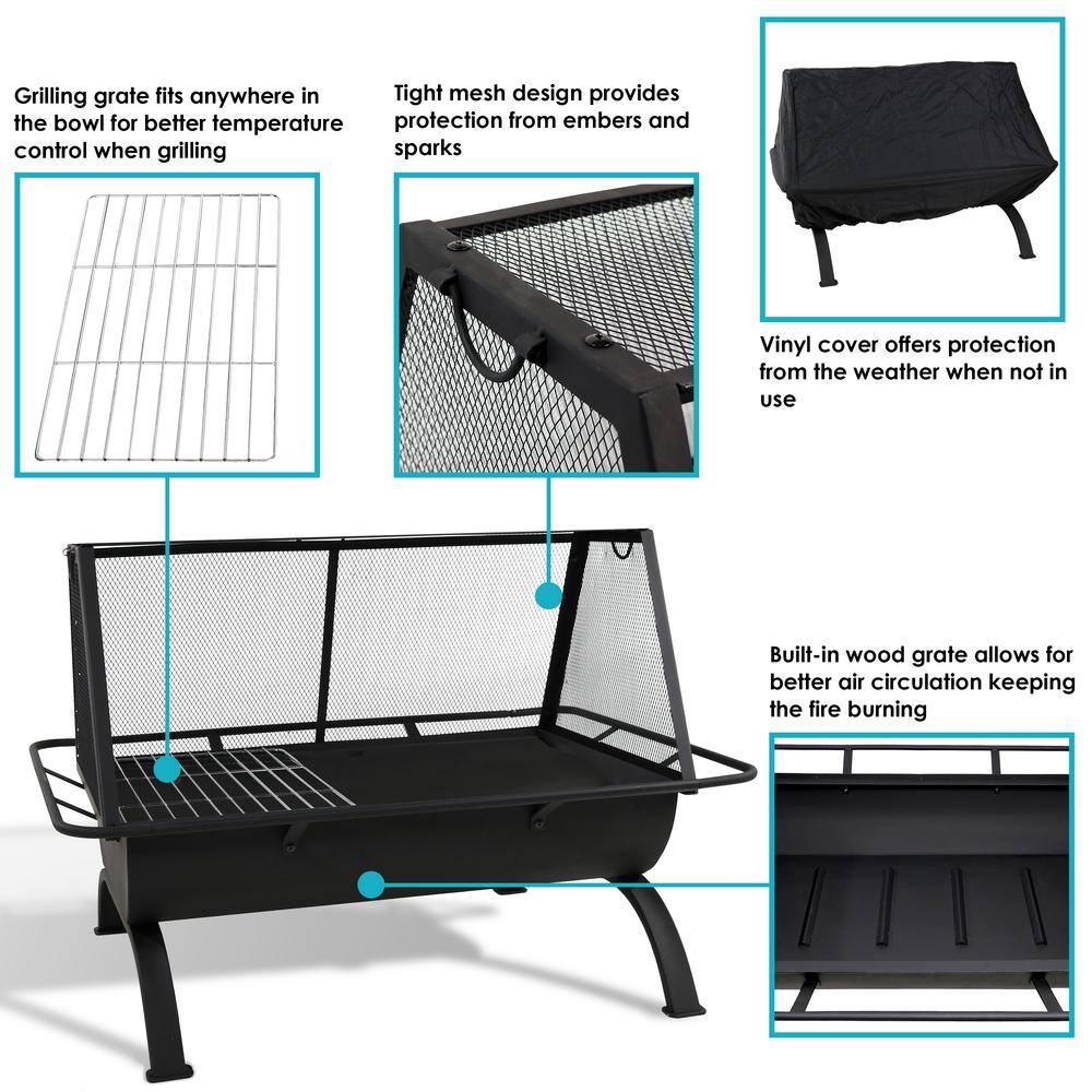 Sunnydaze Decor 29 in. x 24 in. Steel Portable Folding Wood Burning Fire Pit with Carrying Case and Spark Screen NB-CGO101