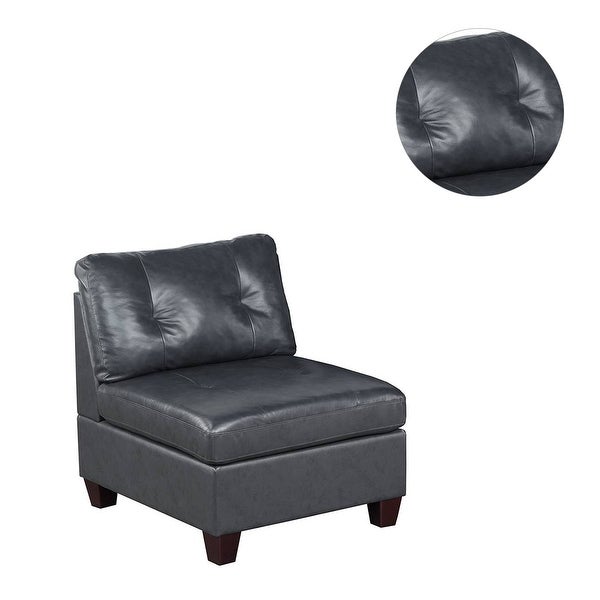 Genuine Leather Upholstered Modular Armless Chair with Tufting Design