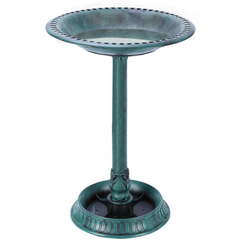 VIVOSUN 28 in. H Polyresin Lightweight Antique Garden BirdBath with Planter Base in Green X0026JT2LR