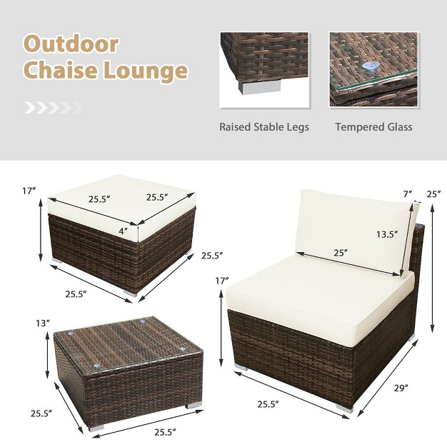 Costway 5pcs Patio Rattan Wicker Furniture Set Armless Sofa Ottoman Cushioned Garden