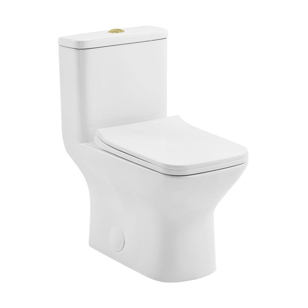 Swiss Madison Carre 1-piece 1.11.6 GPF Dual Flush Square Toilet in Glossy White with Brushed Gold Hardware Seat Included SM-1T256HG