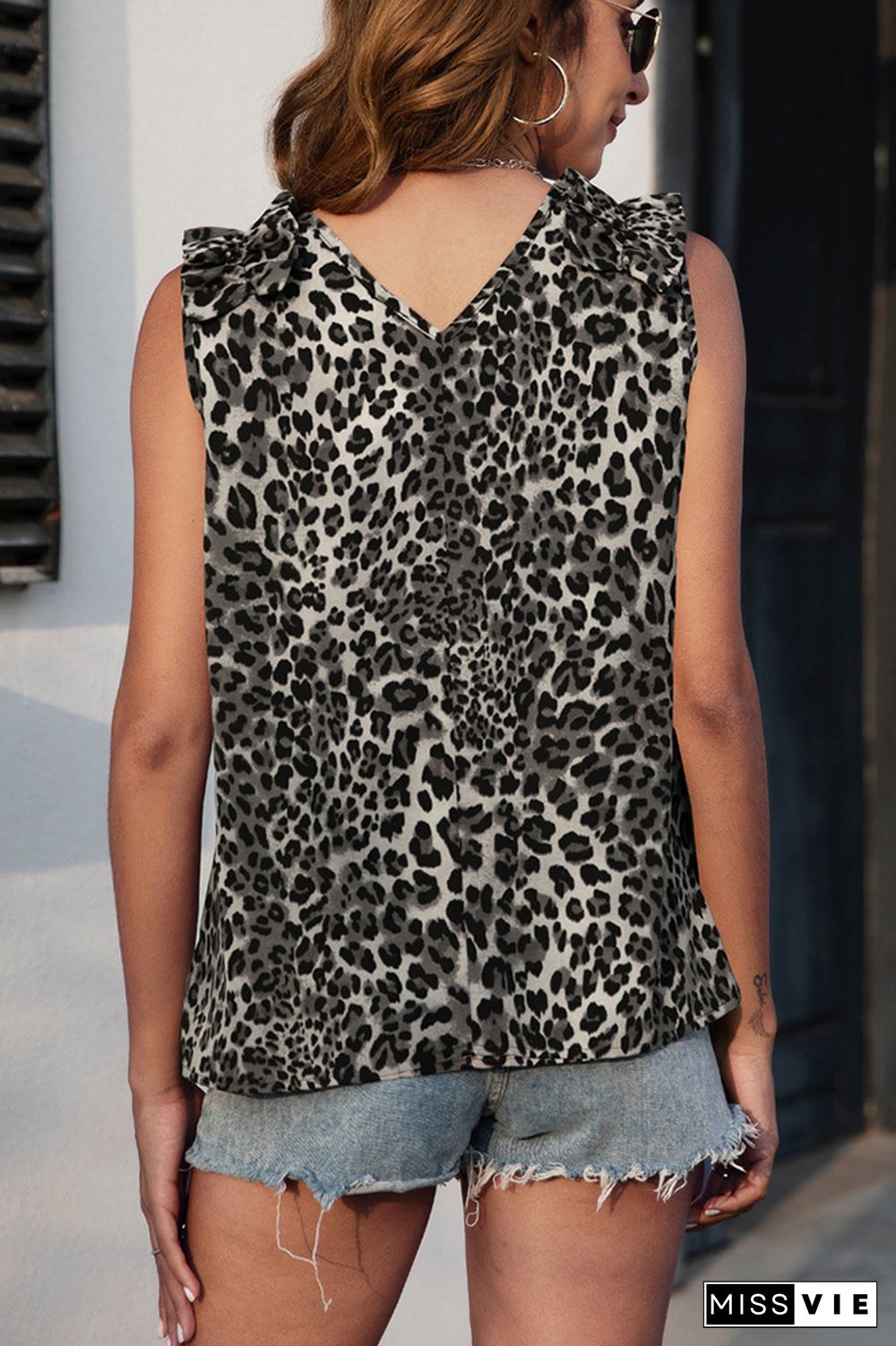 Leopard Print V-neck Sleeveless Vest Tank Top Wholesale