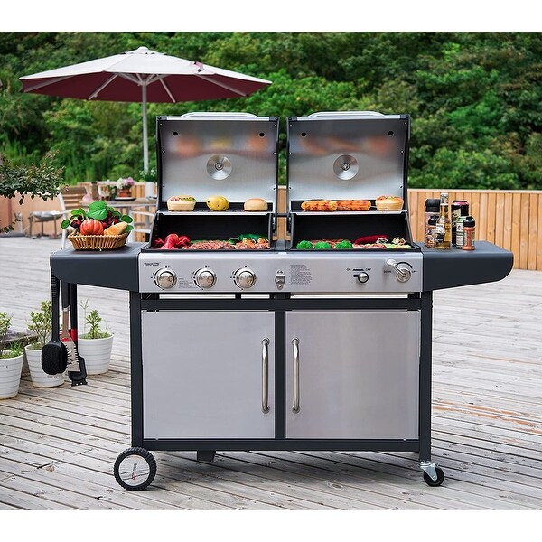 ZH3002SC 3-Burner 25，500-BTU Dual Fuel Cabinet Gas and Charcoal Grill Combo with Cover