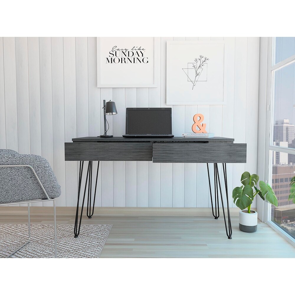 Modern Simple 2 Drawer Writing Desk with Hairpin Legs