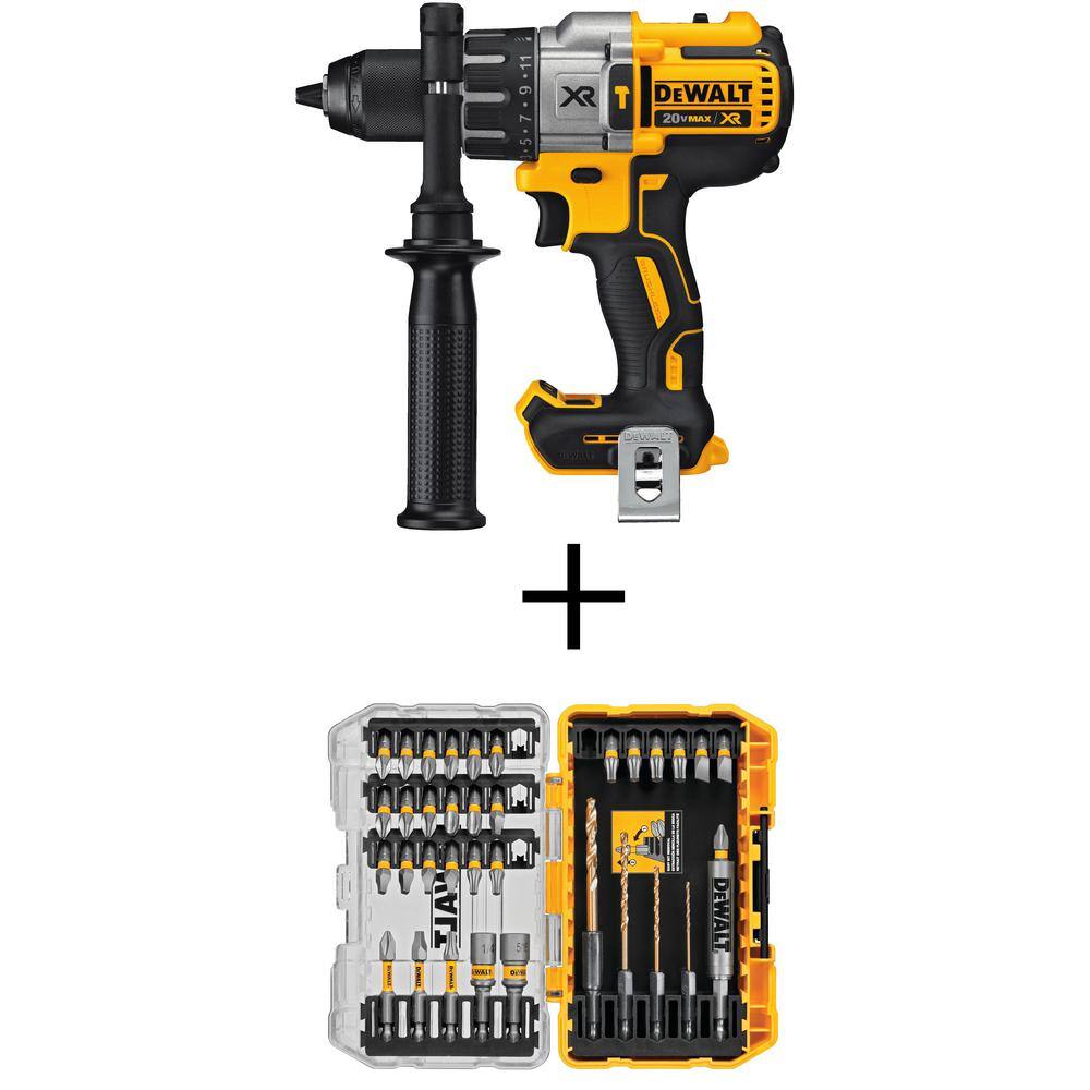 DW 20V MAX XR Cordless Brushless 3-Speed 12 in. Hammer Drill (Tool Only) and MAXFIT Screwdriving Set (35 Piece) DCD996BWMF35