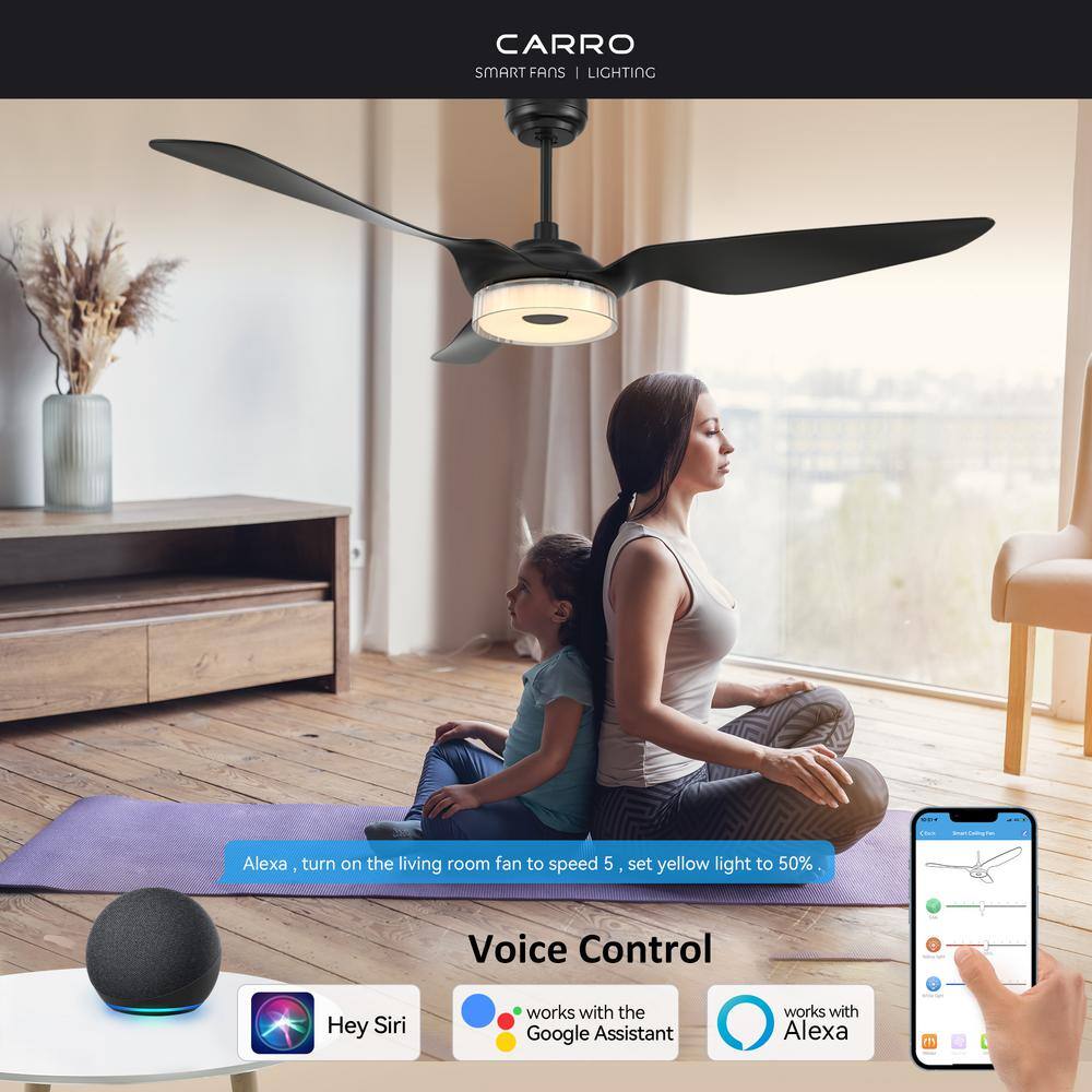 CARRO Finley 60 in. Dimmable LED IndoorOutdoor Black Smart Ceiling Fan Light and Remote Works with AlexaGoogle HomeSiri NS603F-L13-B2