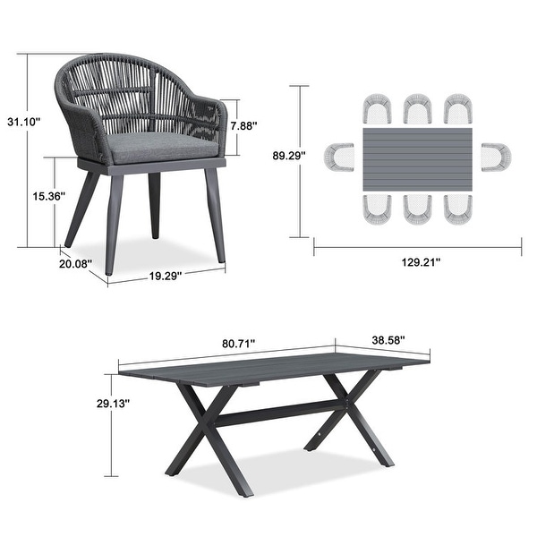 PURPLE LEAF Patio Dining Set with Outdoor Aluminium Dining Table and Woven Rattan Chairs