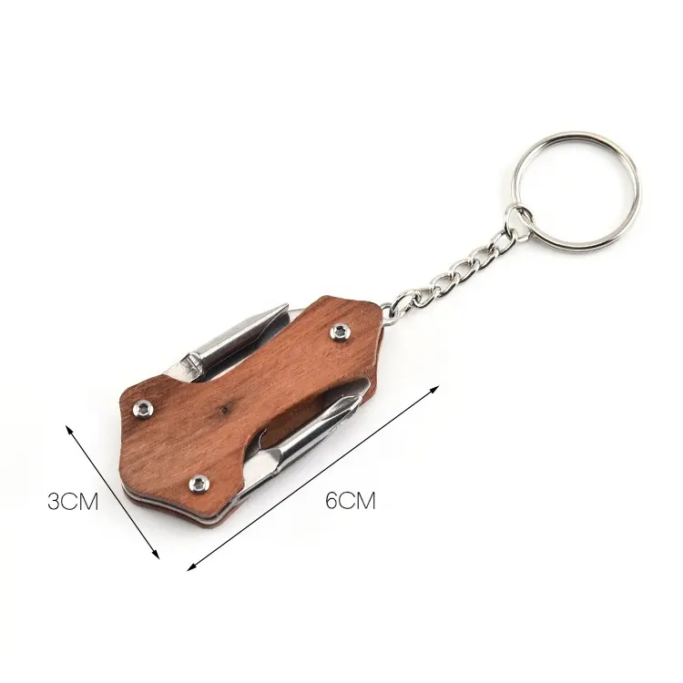 Popular Hiking Hunting Outdoor Survival Key Chain Wooden EDC Tools Multifunctional Bottle OPener Screwdriver