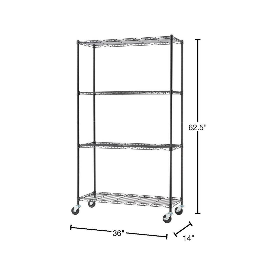 TRINITY EcoStorage Black 4-Tier Rolling Steel Wire Shelving Unit (36 in. W x 63 in. H x 14 in. D) TBFPB-0934