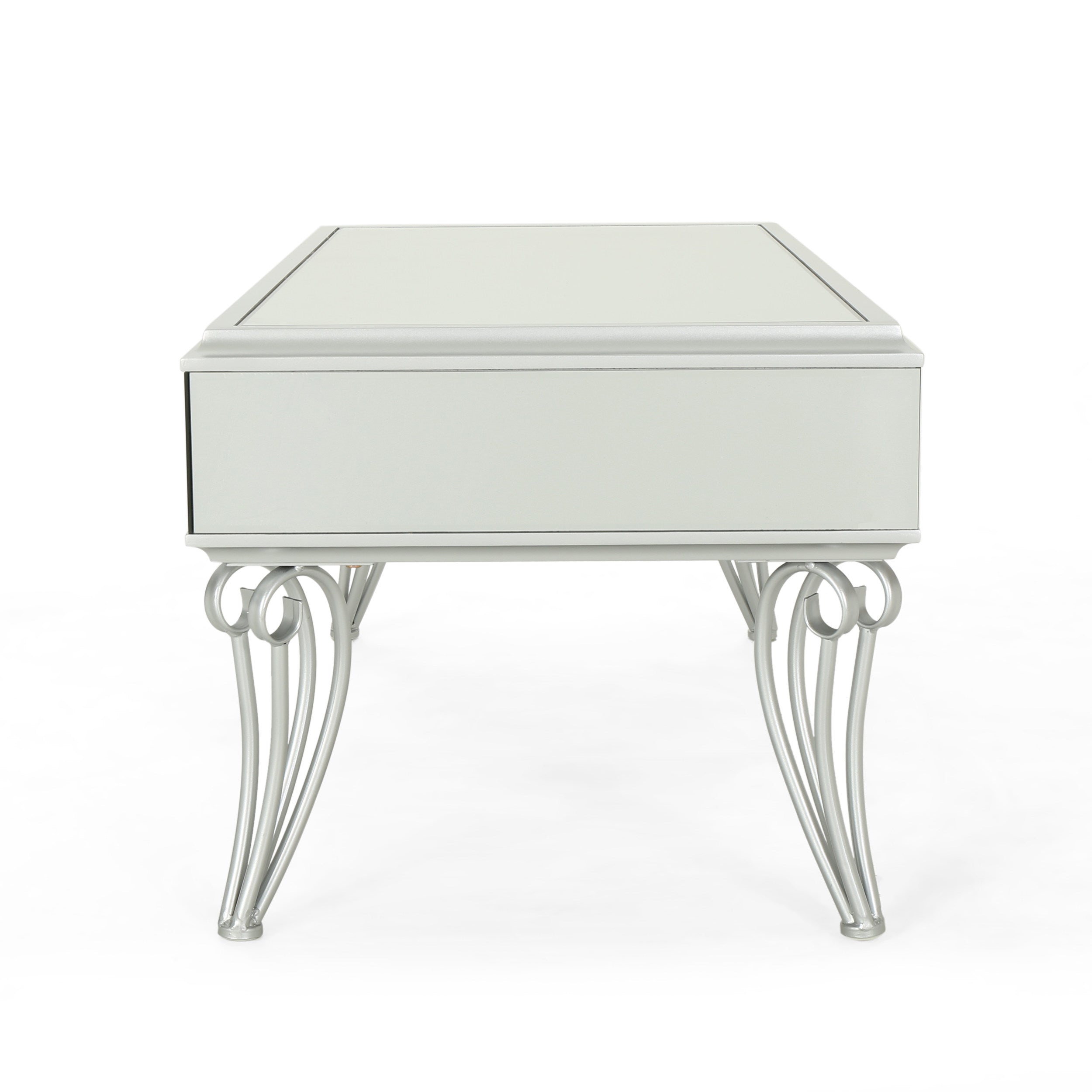 Ophelia Modern Mirrored Coffee Table with Drawer, Tempered Glass