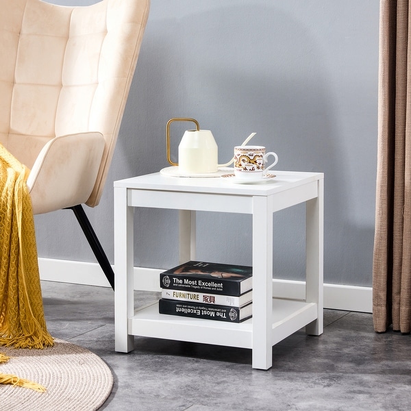 Simple side table， 2-tier small space end table， modern night stand