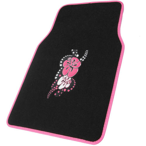 BDK Pink Hawaiian Flower Design Carpet Floor Mats for Car SUV， 4 Piece Set