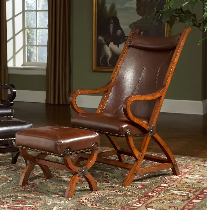 Hunter Tobacco Brown Accent Chair and Ottoman