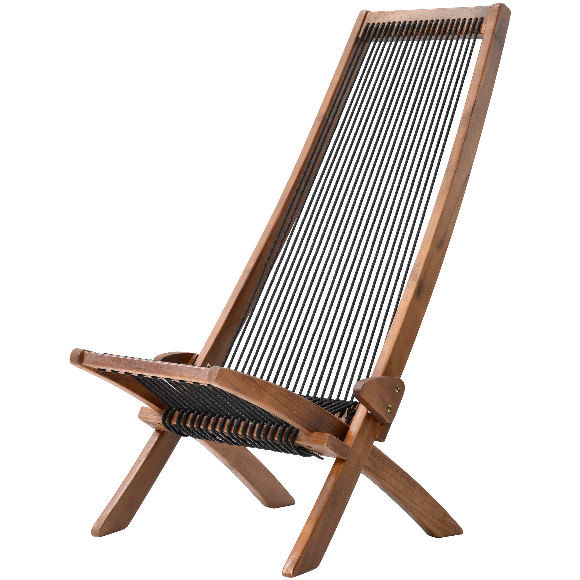 Folding Wood Chair Roping Seats Backrest Indoor Outdoor Wood Reclining Folding Chair for Relaxation Accent Furniture for Yard Patio Garden