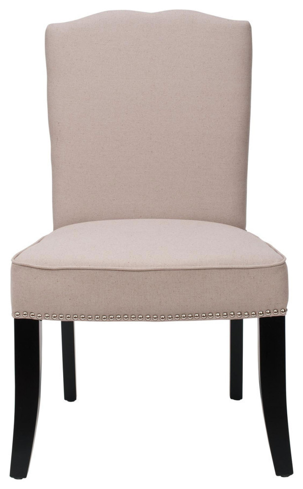 Dillen 18 quotLinen Side Chair Nickel Nail Heads  Set of 2  Taupe   Transitional   Dining Chairs   by Rustic Home Furniture Deco  Houzz