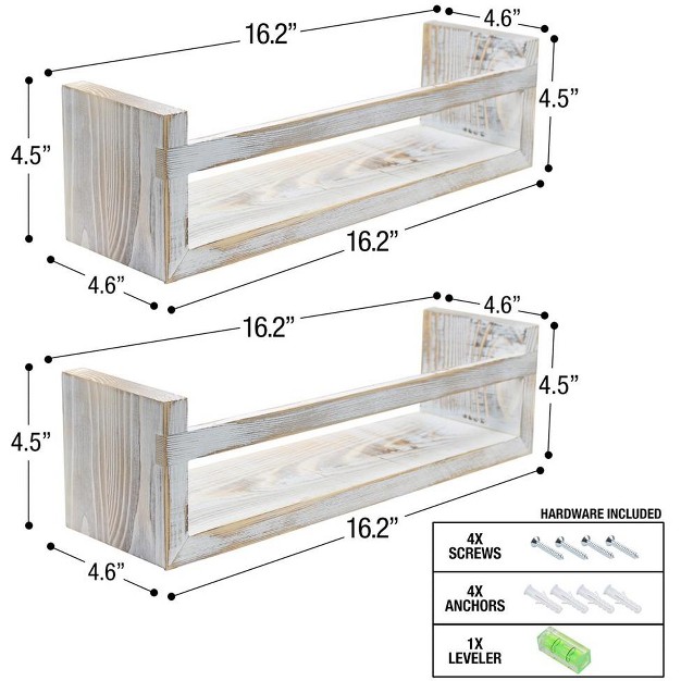 Set Of 2 Sorbus Rustic Wood Floating Shelves With Front Crossbar For Book Shelf Home Decor Farmhouse Frames amp Trophy Display white