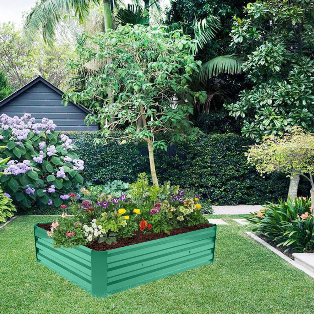 Zimtown Iron Raised Garden Bed Planter Box Green