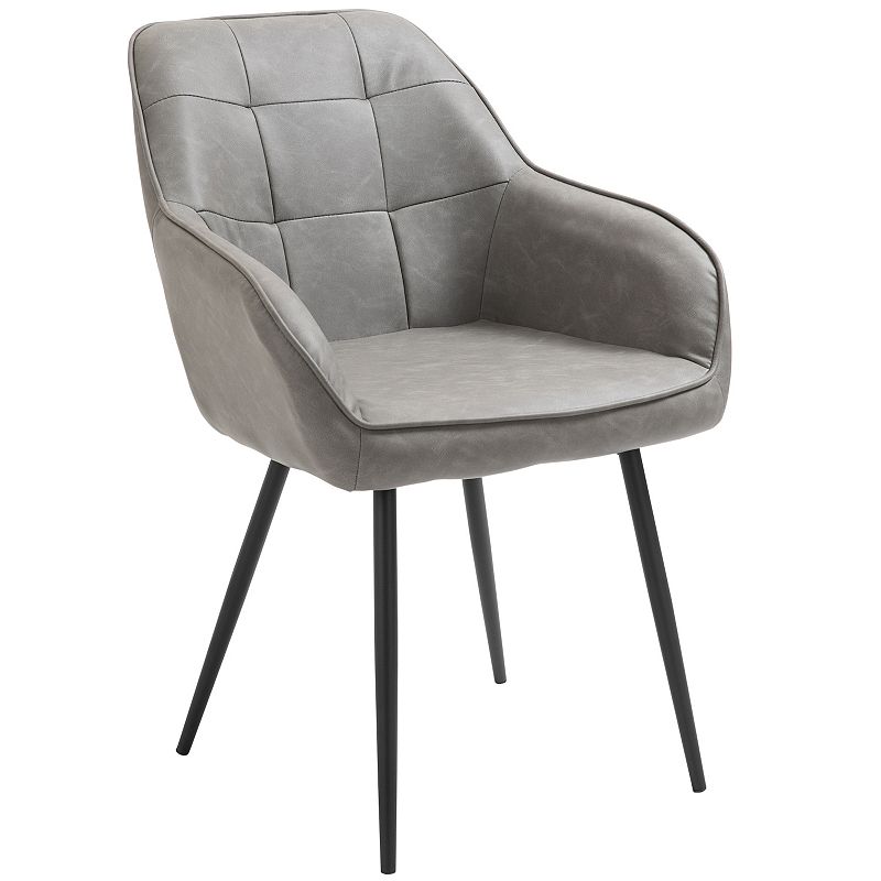 HOMCOM Modern Style Dining Chair Back Accent Chair with PU Leather Upholstery and Metal Legs for Living Room Light Grey