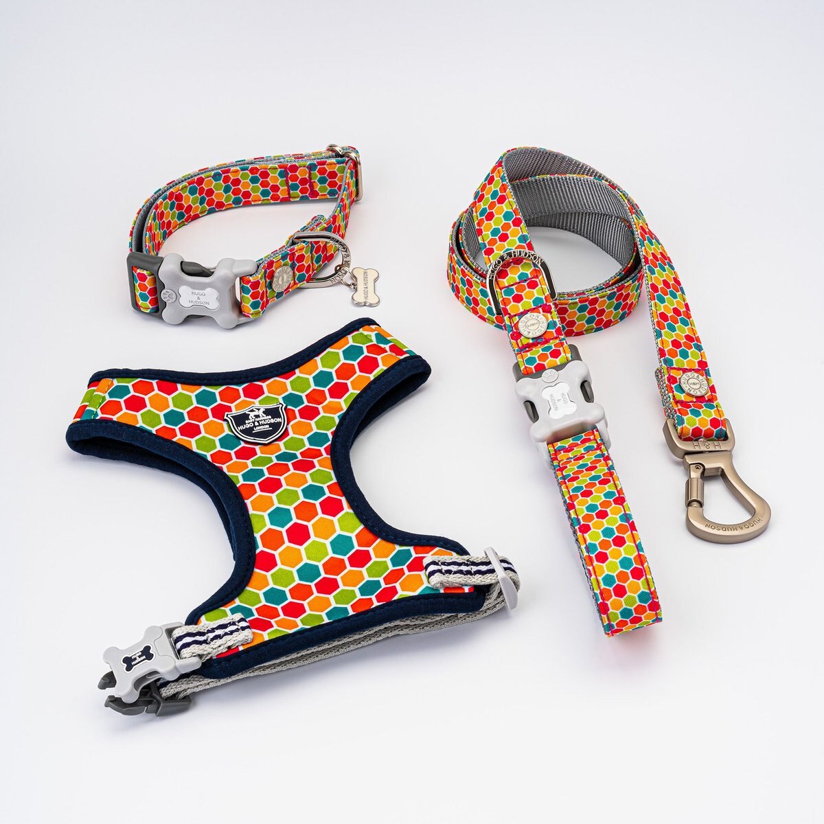 HUGO and HUDSON Nylon Geometric Bone Buckle Dog Collar