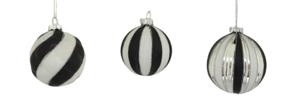 3 Black & White Assorted Ornament Set Of 12