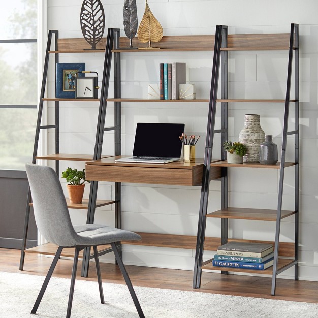 3pc Denton Ladder Desk And Shelf Walnut black Buylateral