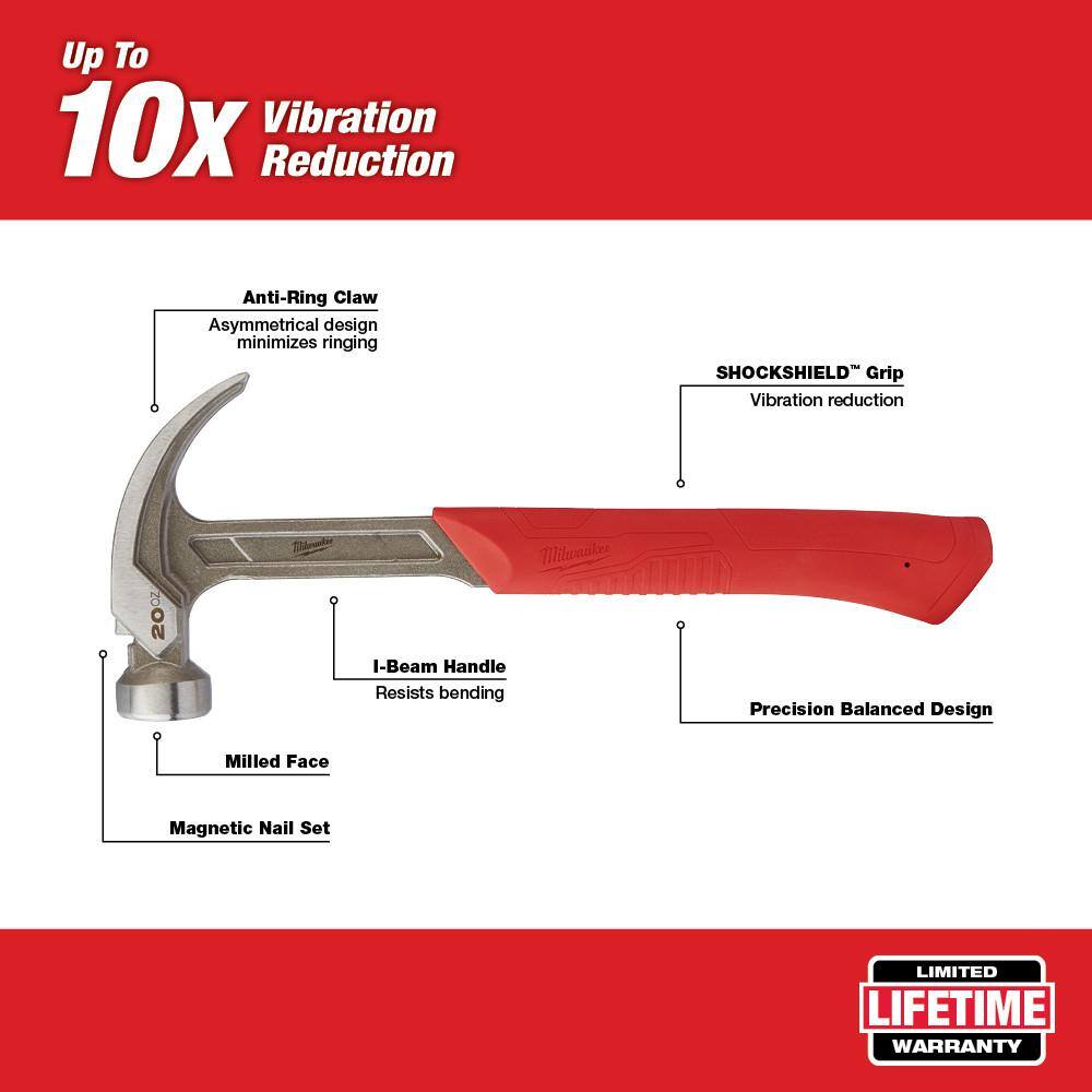 MW 20 oz. Curved Claw Smooth Face Hammer with 2-Piece Demo Screwdrivers 48-22-9080-48-22-2702