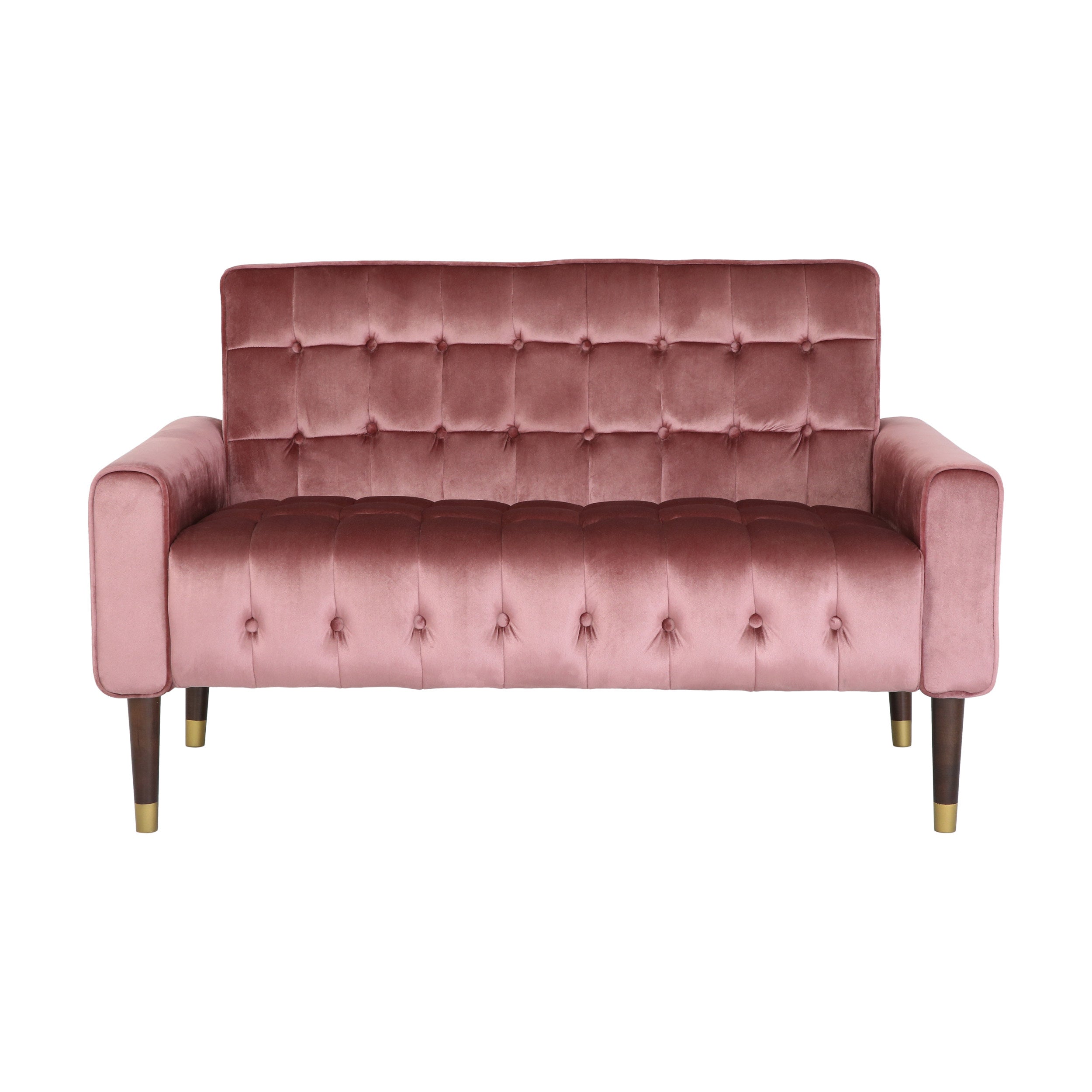 Aubrie Tufted Velvet Loveseat with Gold Tipped Tapered Legs