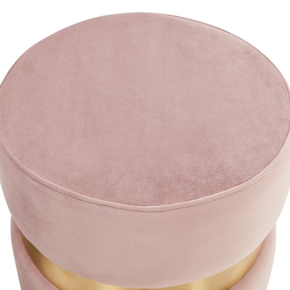 LeisureMod Troy Modern Round Velvet Ottoman Footrest Gold Band   Contemporary   Footstools And Ottomans   by LeisureMod  Houzz