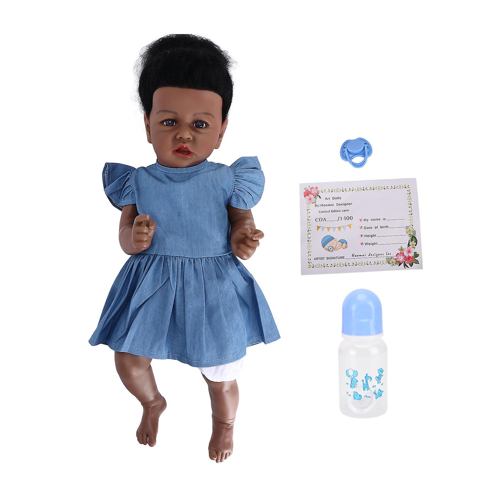 24 Inch Black Doll Cute Realistic Reborn American African Girl Doll for Children's Gift