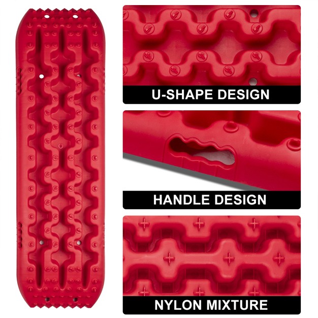 Rugcel Winch Quick Recovery Emergency 4 Wheel Drive Tire Traction Board Mats W Diamond Array Pattern 4 Mounting Brackets amp Carrying Case Red